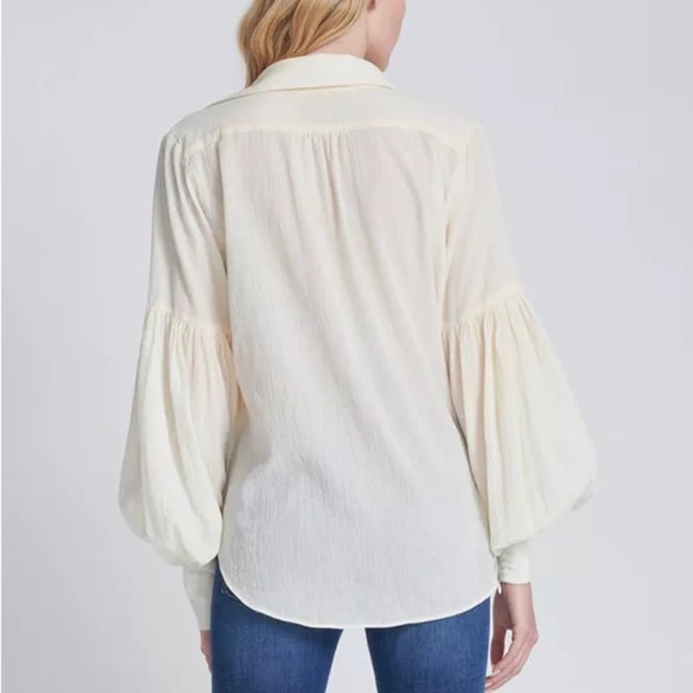 7 For All Mankind Balloon Sleeve Top in Creamy White Size S 100% Cotton - Picture 2 of 12
